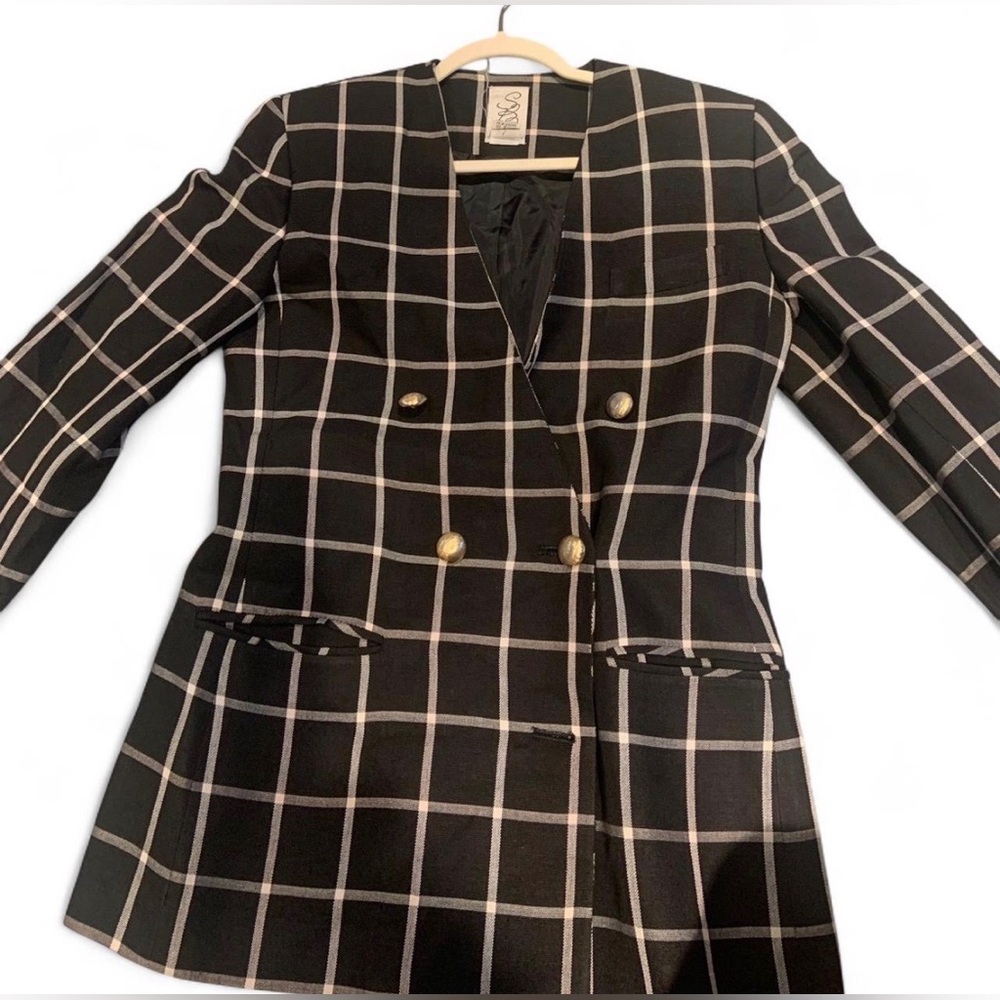 Women's Black/white Windowpane Double-Breasted blazer - Classic Tailored Style